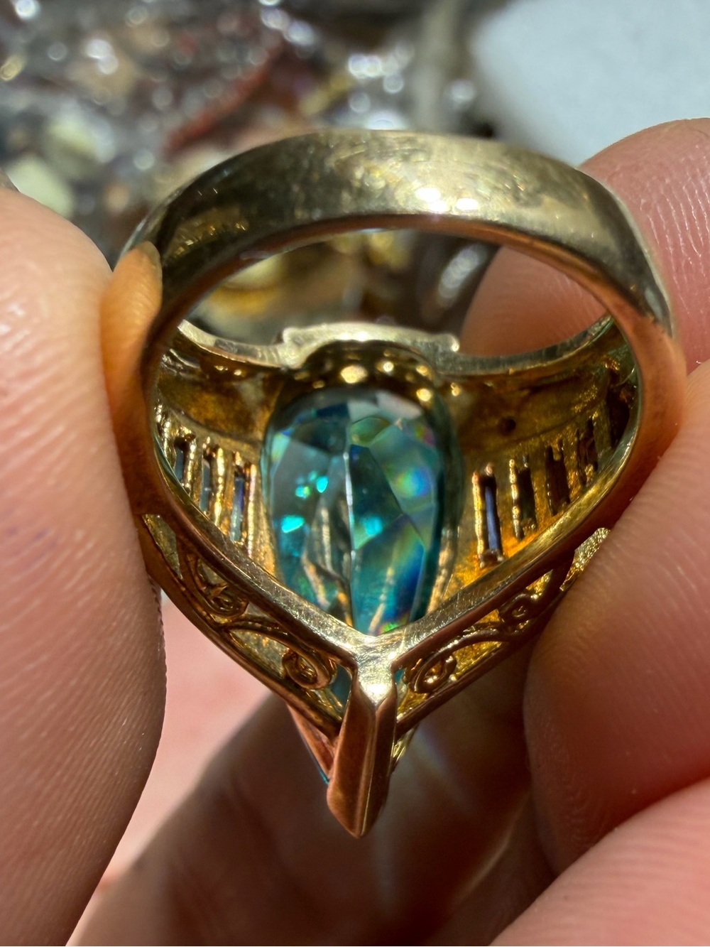925 Sterling Silver Blue/Green Crystal Ring Size 5 - Picture 6 of 8